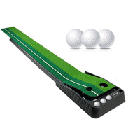 Asgens full-length putting mat top view showing two-hole layout and consistent roll