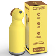 asobu Bestie bottle front view showing cute dog design and ergonomic grip benefits