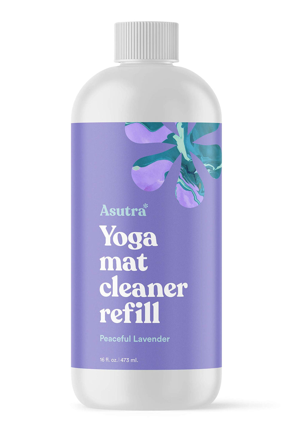 ASUTRA bottle front label showing Peaceful Lavender and refill benefits