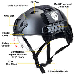 ATAIRSOFT helmet side rail detail showing attachment points for accessories and customization benefit