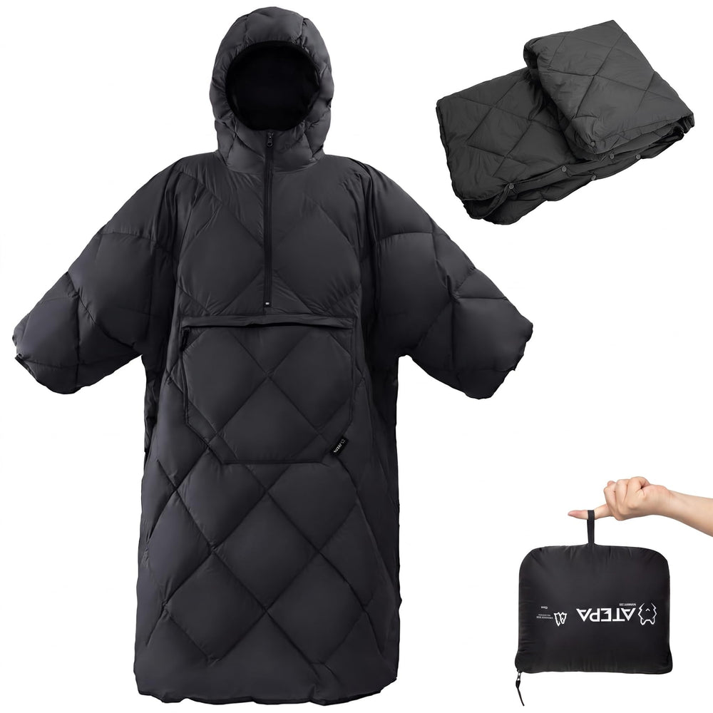ATEPA front view of blanket poncho showing full coverage and easy wear