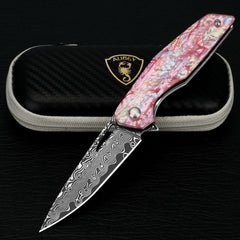 AUBEY front view showing Damascus blade and sharp edge for reliable cutting