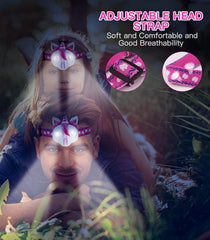 Child wearing Aubllo unicorn headlamp while reading, hands-free illumination benefit