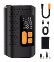 Aucoza front view of compact inflator showing controls and portability benefit
