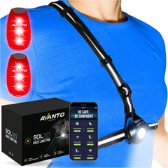 Avanto front view of chest light showing beam and hands-free benefit