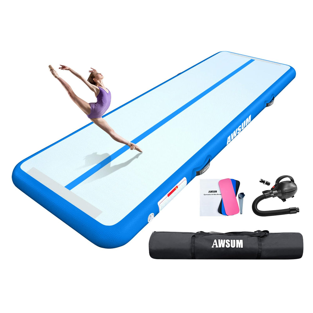 AWSUM 10 ft tumble track front view showing full mat and color for safe practice