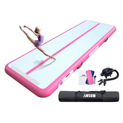 AWSUM front view of 13 ft pink air mat showing full workout area and portability