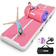 AWSUM inflatable gymnastics mat front view showing stable practice surface and portability