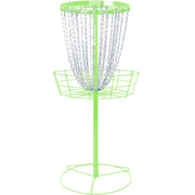 Axiom Discs lime basket front view showing full rim and chains for accurate practice