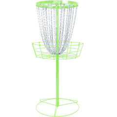 Axiom Discs lime basket front view showing full rim and chains for accurate practice