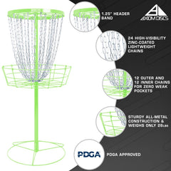 Axiom Discs chain detail close-up highlighting 24 lightweight chains that improve catches