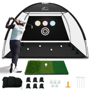 Azaeahom front view showing net and mat for safe backyard practice