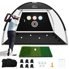 Azaeahom front view showing net and mat for safe backyard practice