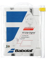 Babolat VS overgrips front pack showing white grips and clear branding for consistent feel