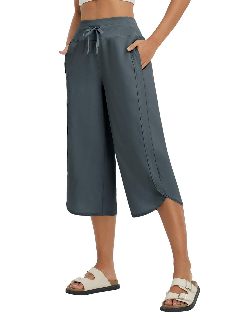baleaf front view capri dark gray showing relaxed fit and comfort