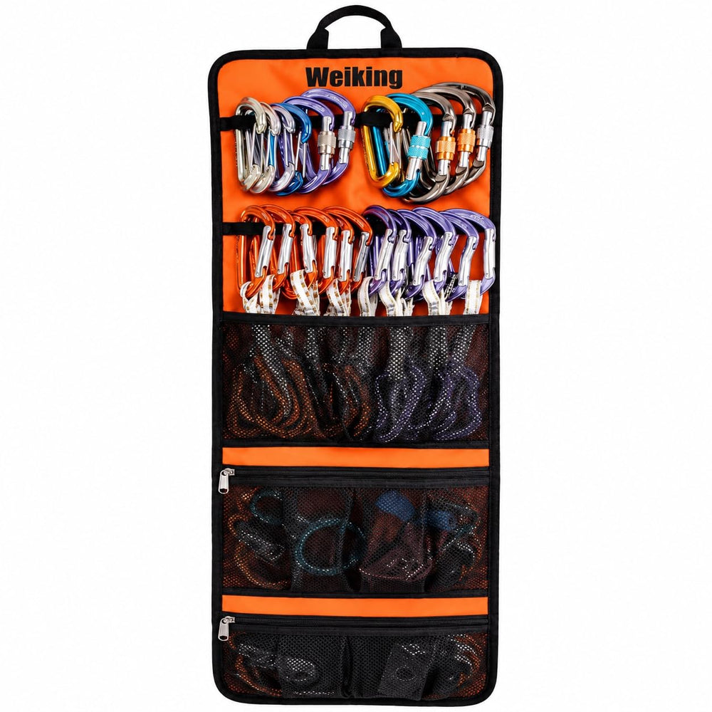 BARHAR front view of roll-up bag showing pockets and strap for tidy storage