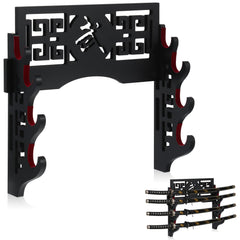 Barydat front view of four-tier black katana stand showing elegant display and protection