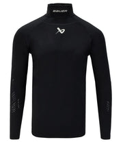 Bauer front view of black neck protect shirt showing full cut and fit, improved safety
