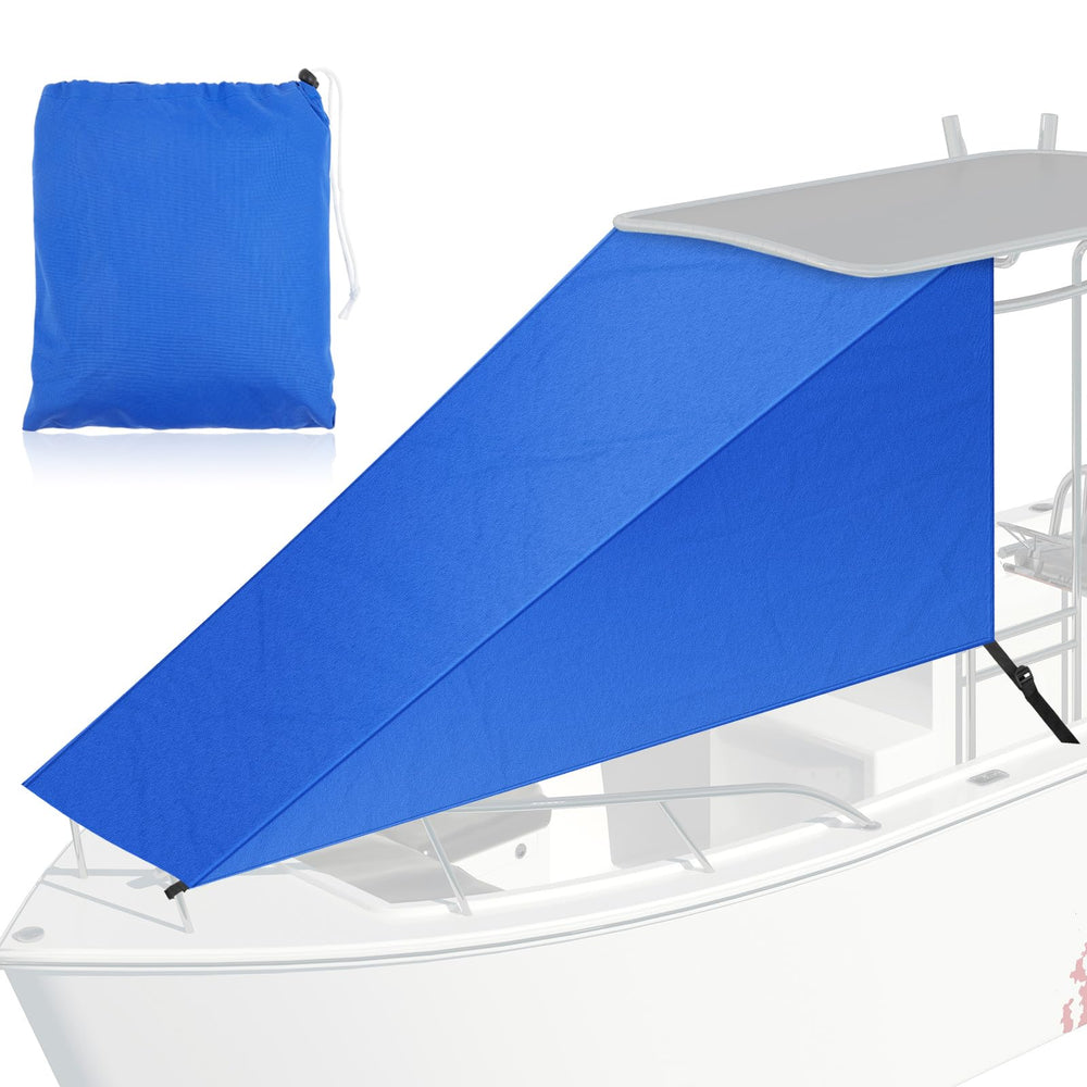 BBTO front view of navy T-top bow shade showing coverage and clean lines