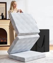BDEUS topper front view showing full single-size surface and gray fabric comfort