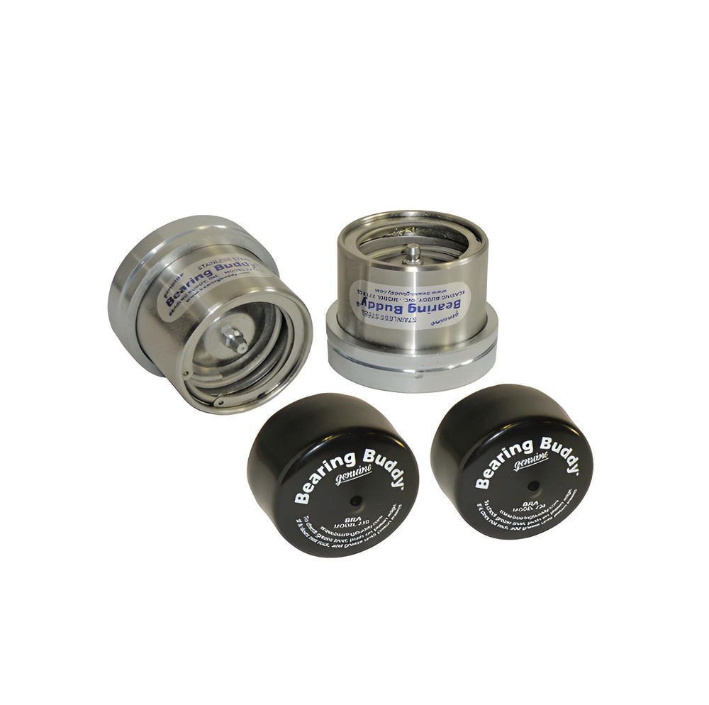 Bearing Buddy 2717 front view showing stainless shell and mounting fit benefit rust resistance