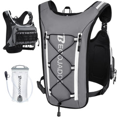 BECOJADDE front view of vest showing compact hydration and organized pockets benefit