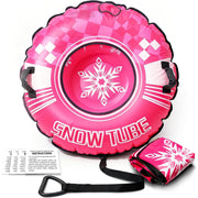 BeeChip front view of hot pink snow tube showing durable construction and bright color