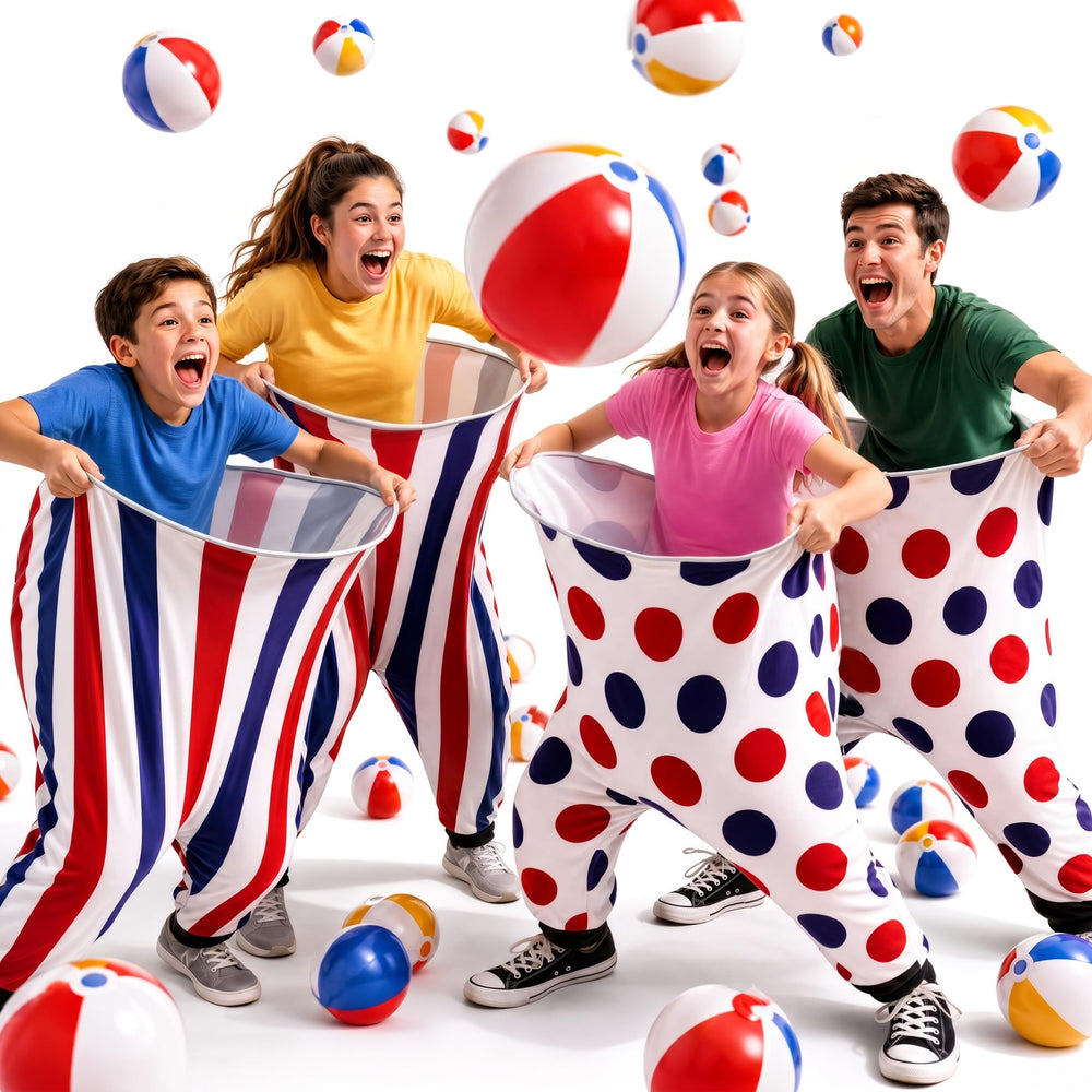 Bellviora front view of four granny pants showing fun patterns and group play benefit