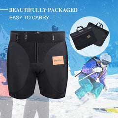 BenKen shorts worn under snow pants showing discreet protection during snowboarding
