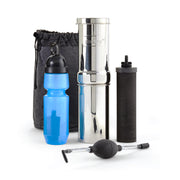 Berkey Go stainless-steel stacked chambers showing compact design and portability