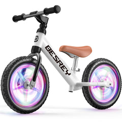 besrey front-angle balance bike showing frame and lights for durable play