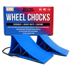 Better Boat front view of two chocks showing wedge shape and base stability for secure parking