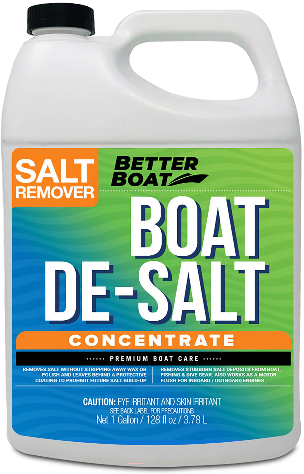 Better Boat front label of 1 gallon salt remover showing product name and benefits