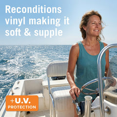 Better Boat treated vinyl before and after showing restored color