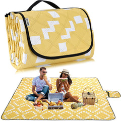 BGJOY front view of large yellow blanket showing roomy picnic space and comfort
