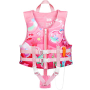 Biange front view swim vest showing bright design and secure zipper for easy wear