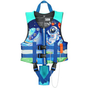 Biange front view of swim vest showing secure fit and bright colors for visibility