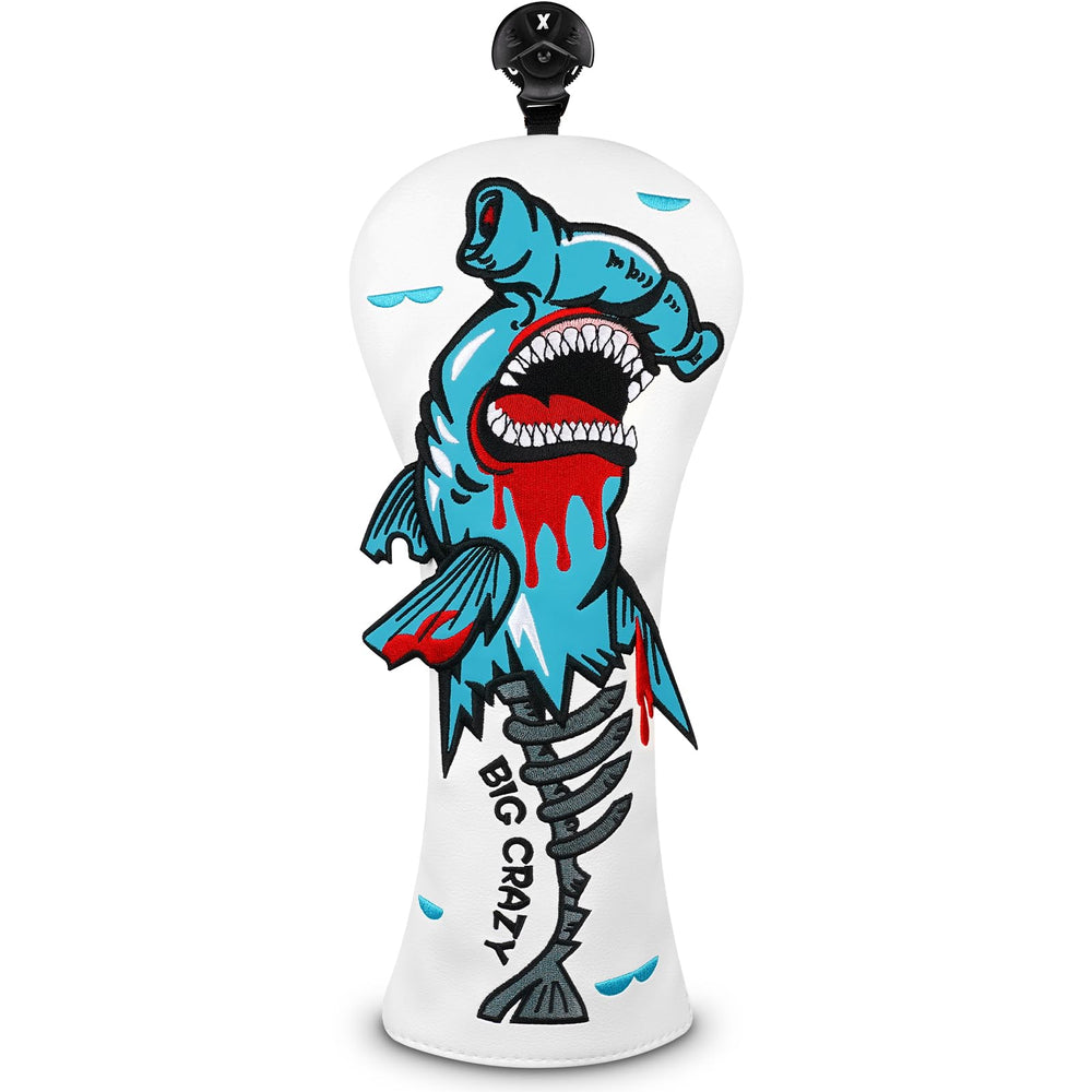 Big Crazy front view shark headcover showing bold design and instant club ID