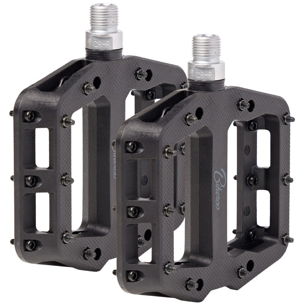 Bikeroo front view of black platform pedal showing shape and grip