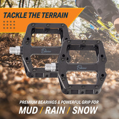 Bikeroo pedal mounted on bike in trail setting demonstrating stability