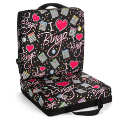 Bingo Innovation front view showing bold bingo-themed cushion pattern and bright visual appeal