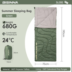 BISINNA open flat sleeping bag displaying roomy 190×75cm interior comfort