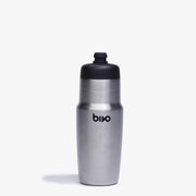 Bivo One front view showing raw stainless finish and easy-grip shape, durable hydration