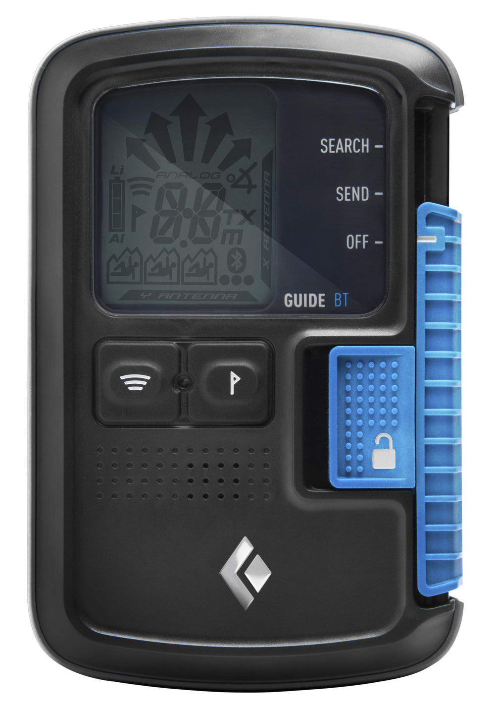 Black Diamond Guide BT front panel showing controls and benefit of quick operation