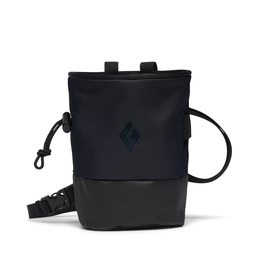 BLACK DIAMOND front view of chalk bag showing wide base and fleece interior benefit grip consistency