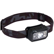 Black Diamond Storm 400 front view showing headband and lamp, ready for rugged use