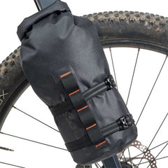 Blackburn Outpost Elite mounted on a bike fork demonstrating low, stable load placement