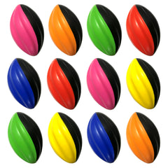 Blu Jay front packaging showing twelve colorful mini foam footballs benefits easy selection