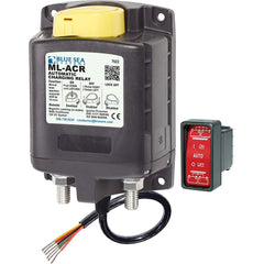Blue Sea Systems ML-ACR front view showing switch and terminals for safe high-current control