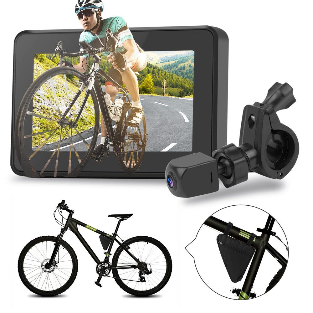 blueear monitor on handlebar showing rearview, improves rider awareness